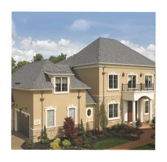 Elegant home with gray shingle roofing